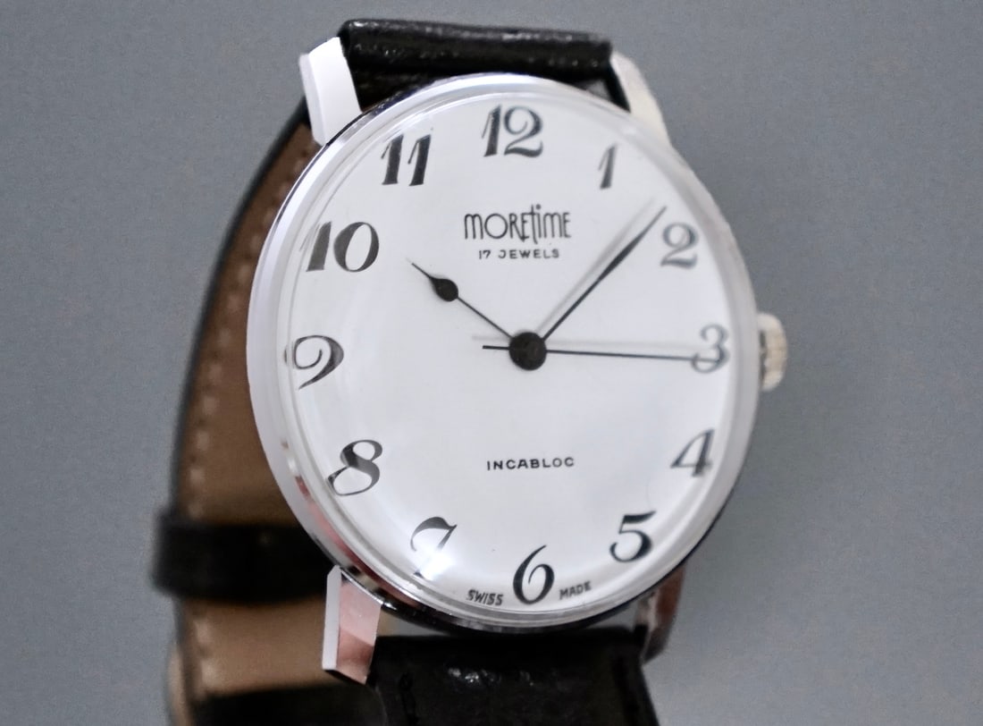 Vintage Chrome White Dial Swiss Incabloc Watch Serviced Working 17 Jewels Manual Wind Moretime Made (1 of 7)