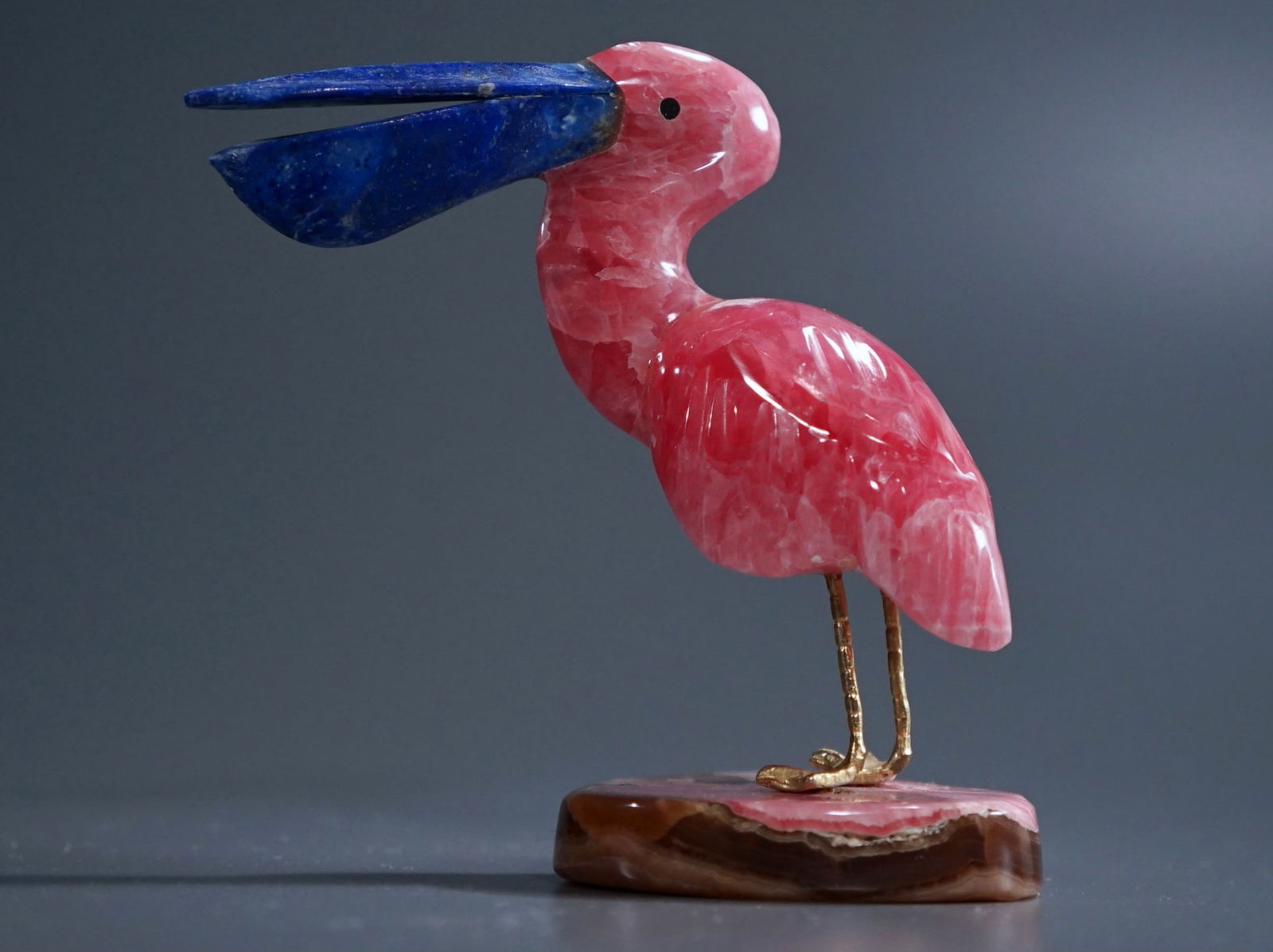 Carved Gemstone Pelican Bird Figurine Lapis Lazuli Pink Rhodochrosite Semi Pressure Stone From (1 of 5)