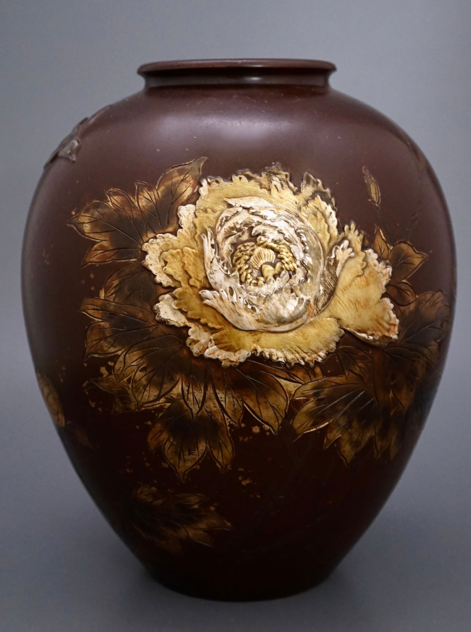 Signed Oriental Bronze Vase Embossed Bird Flower Design (1 of 7)