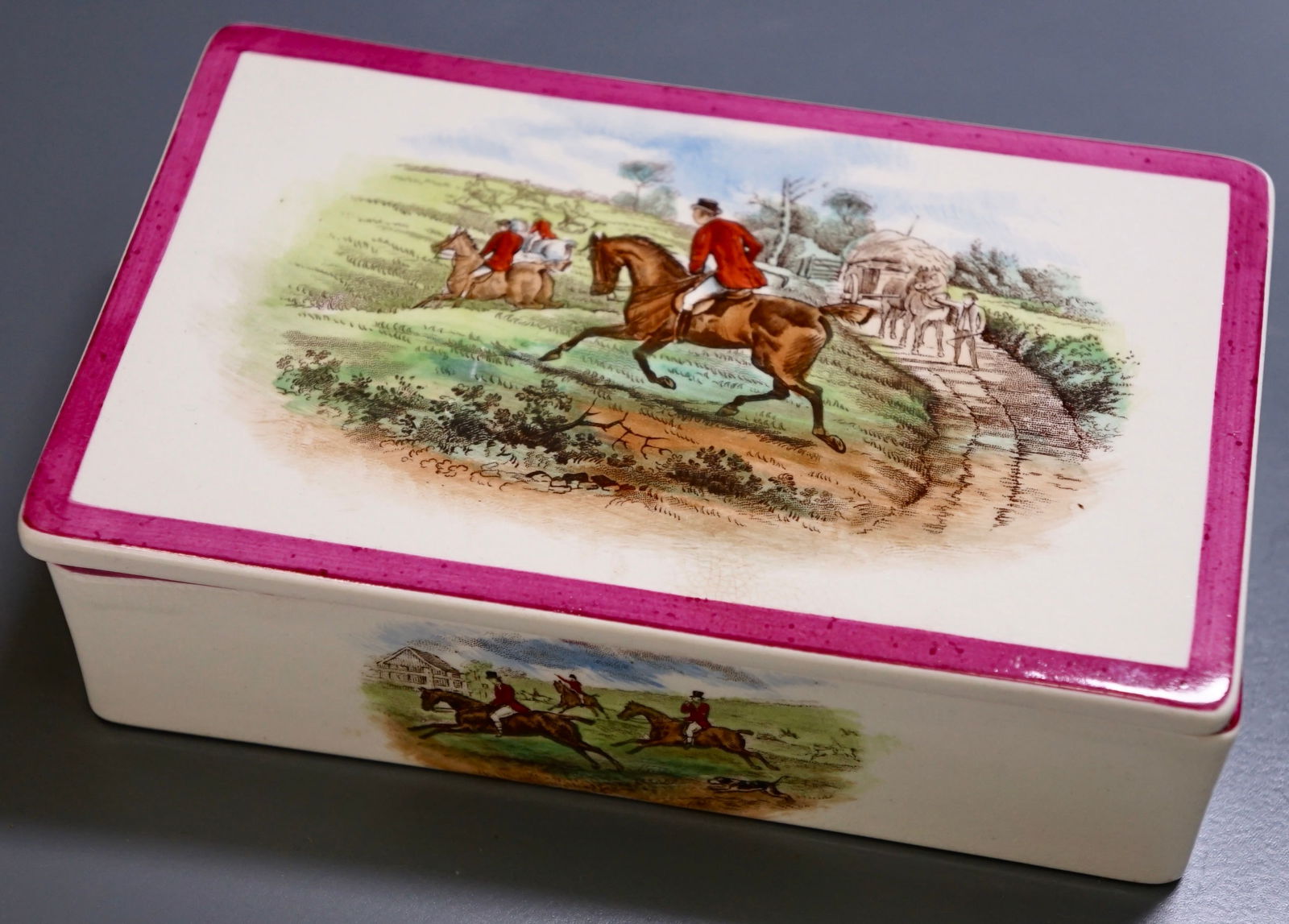 Antique English Ceramic Equestrian Scene Box (1 of 7)