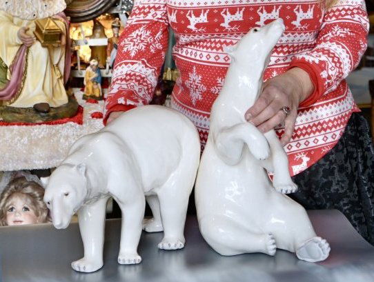 Freeman McFarlin Pottery Polar Bear Statue Lot of 2 Mid Century Large Figurines by Gerald McFarlin (1 of 9)