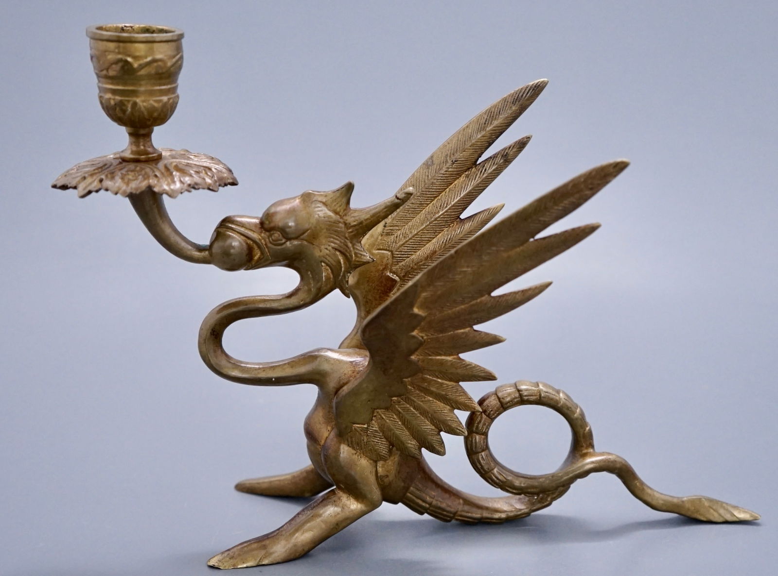 Black Starr & Frost Gothic Dragon Candle Holder Cast Brass Candlestick c Late 19th Century: Black Starr & Frost Gothic Dragon Candle Holder Cast Brass Candlestick c Late 19th Century Chamberstick Marked on the bottom by the oldest in US jewelry company Black, Starr & Frost. Approximately 10