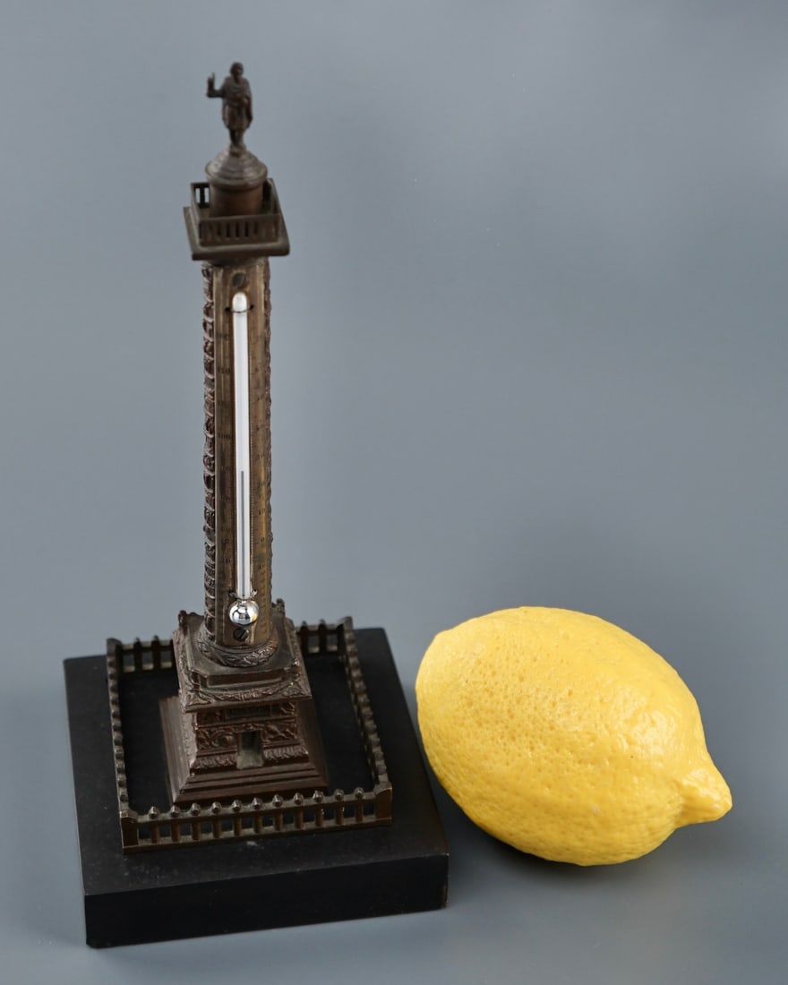 Napoleon Vendome Column Thermometer Paris Grand Tour French Antique Bronze Desktop Miniature: Napoleon Vendome Column Thermometer Paris Grand Tour French Antique Bronze Desktop Miniature Souvenir Colonne Vendome Approximately 3 1/2 x 3 1/2 x 8 1/4 inches tall. Shipping Estimate:SHIPTHEBAY esti