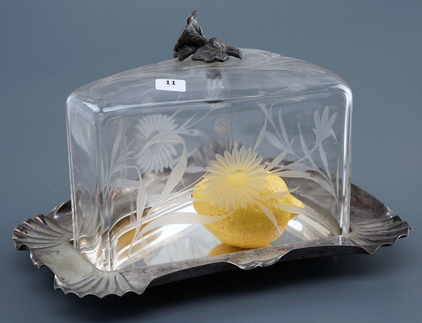 Spectacular WMF Geislingen Cut Crystal Cheese Dome Flower Finial Silver Plated Leaf Base Ostrich (1 of 7)