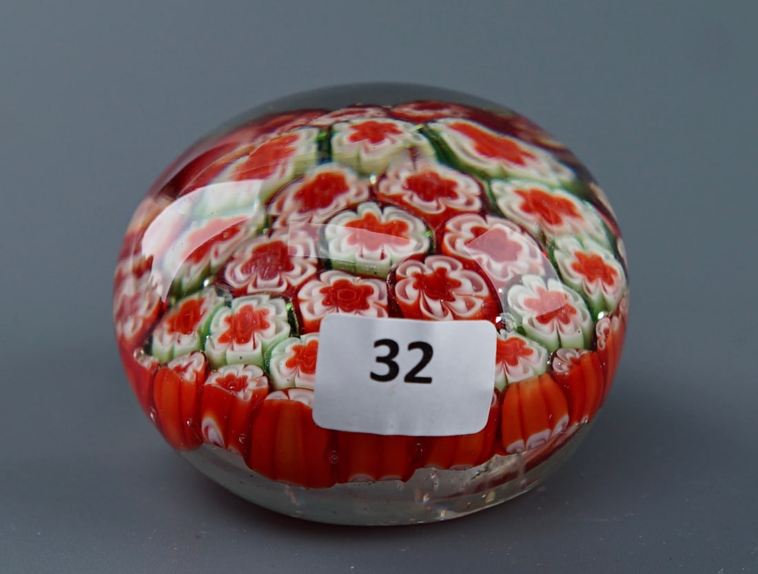 Red & Green Millefiori Flowers Paperweight (1 of 4)