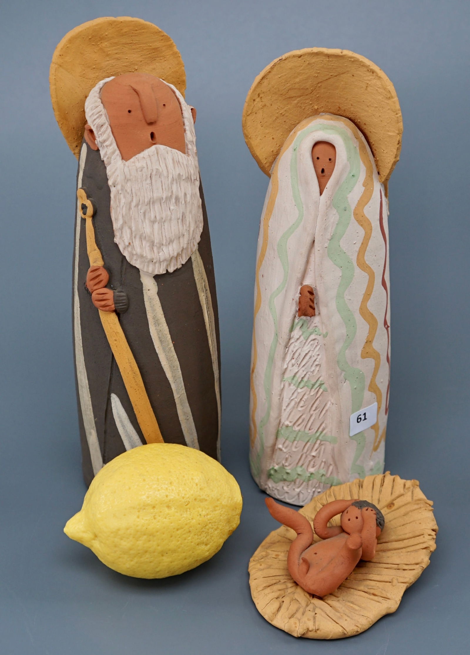 Mid Century Vintage Modernist Nativity 3-p Set Brutalist Christmas Red Clay Ceramic Mary Joseph and (1 of 8)