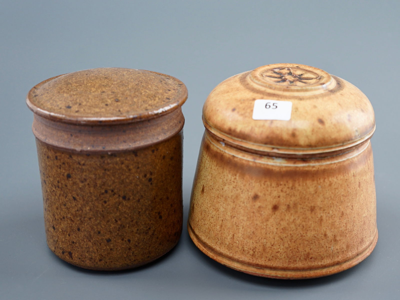 Charley Laventure Studio Pottery Lidded Jar & Red Interiour Brown Glazed Mid Century Pottery Jar (1 of 5)