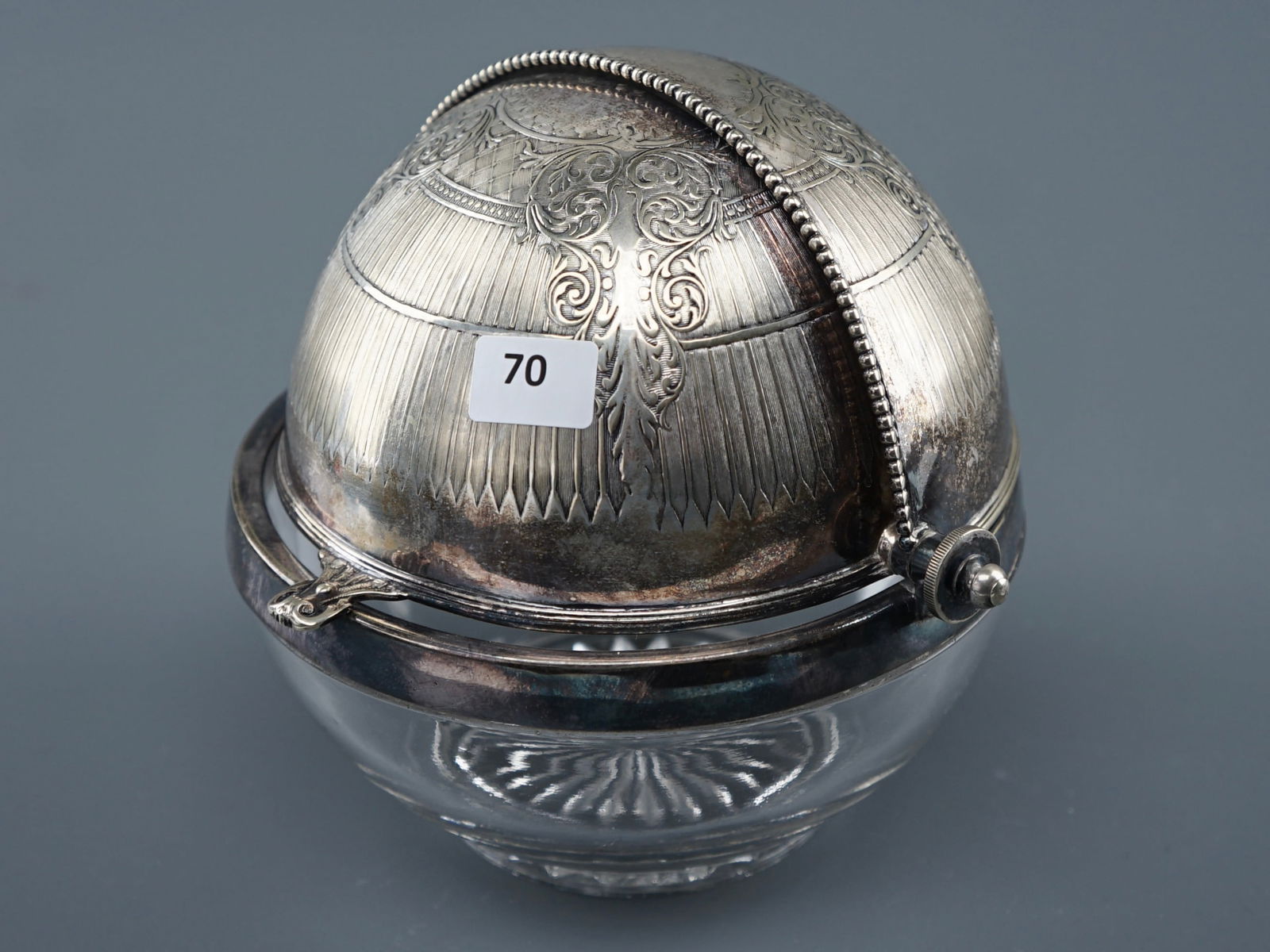 Vintage Glass Bowl Two Sided Roll Top Silver Plated Dome Cover (1 of 6)