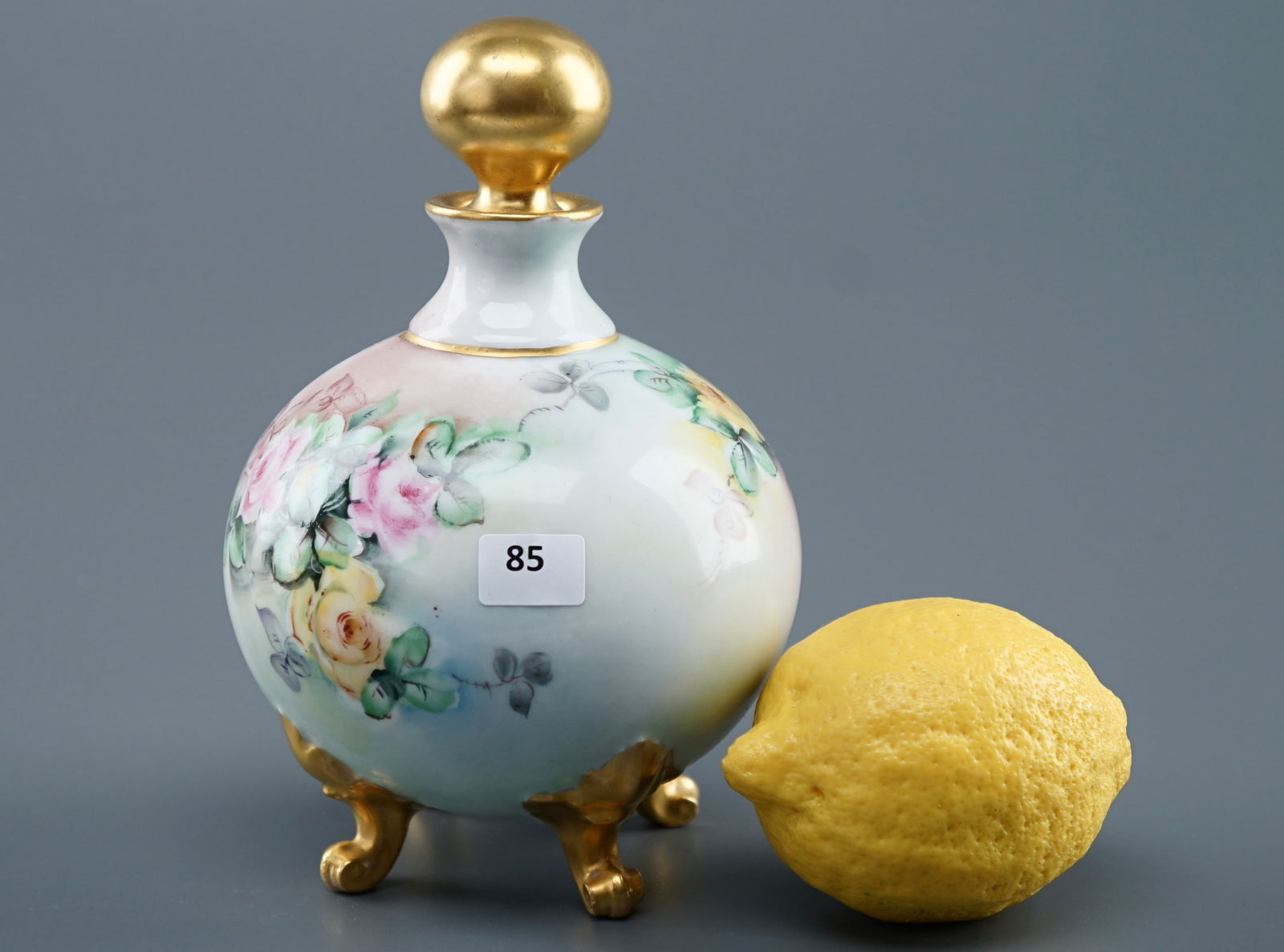 Beautiful Large Limoges Porcelain Vanity Footed Cologne Perfume Bottle by Delinieres and Co Hand (1 of 6)