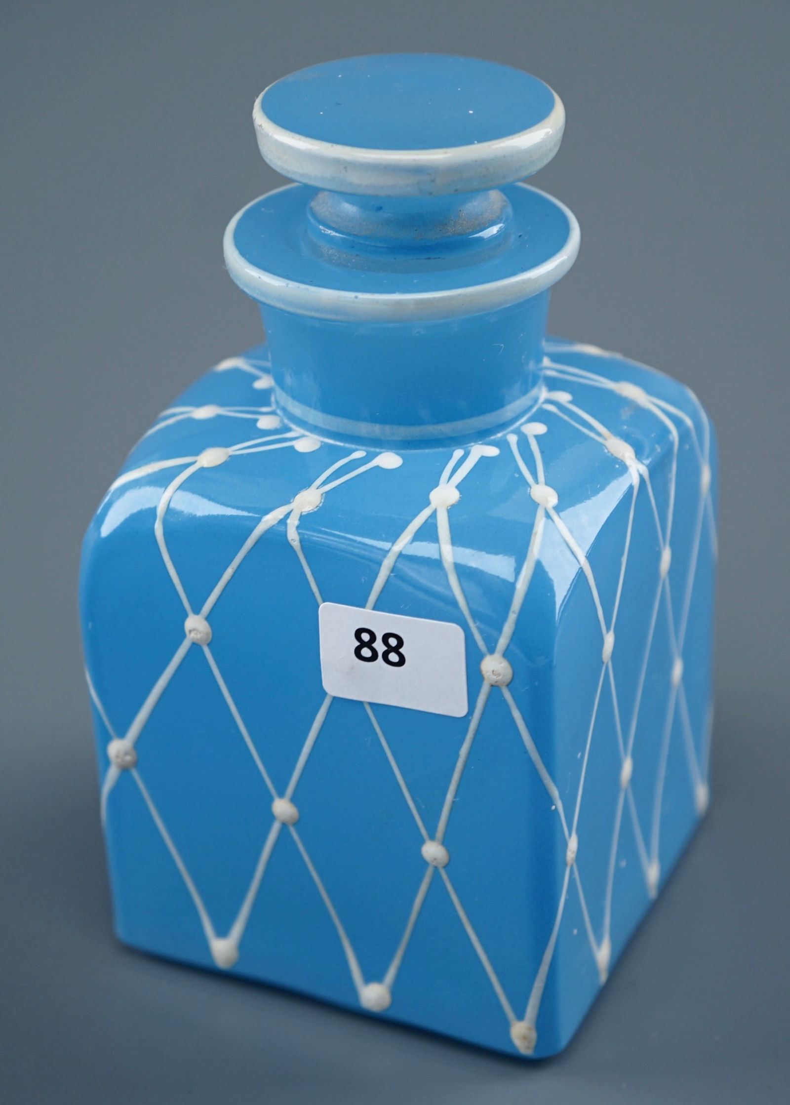 Antique Glass Blue & White Enamel Decorated Vanity Scent Bottle (1 of 5)