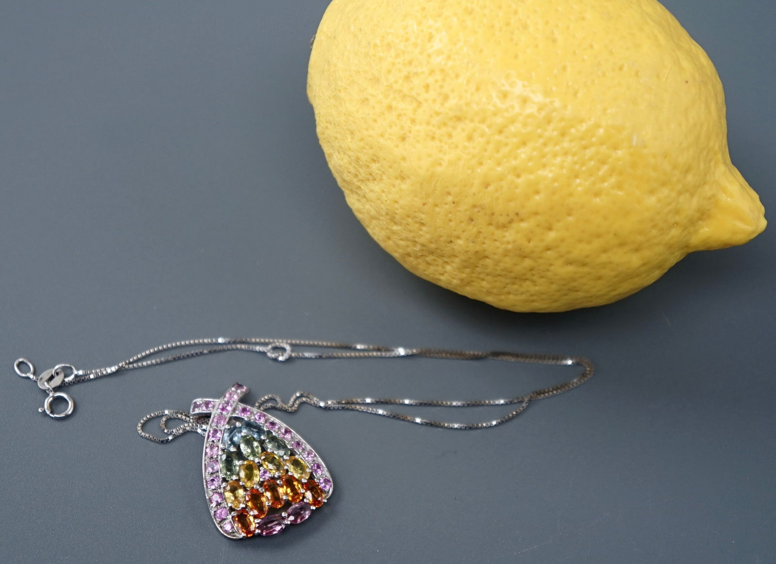 Sparkling Italian Multi Colored Pendant 925 Sterling Silver Necklace Chain is Marked 925 Italy (1 of 5)