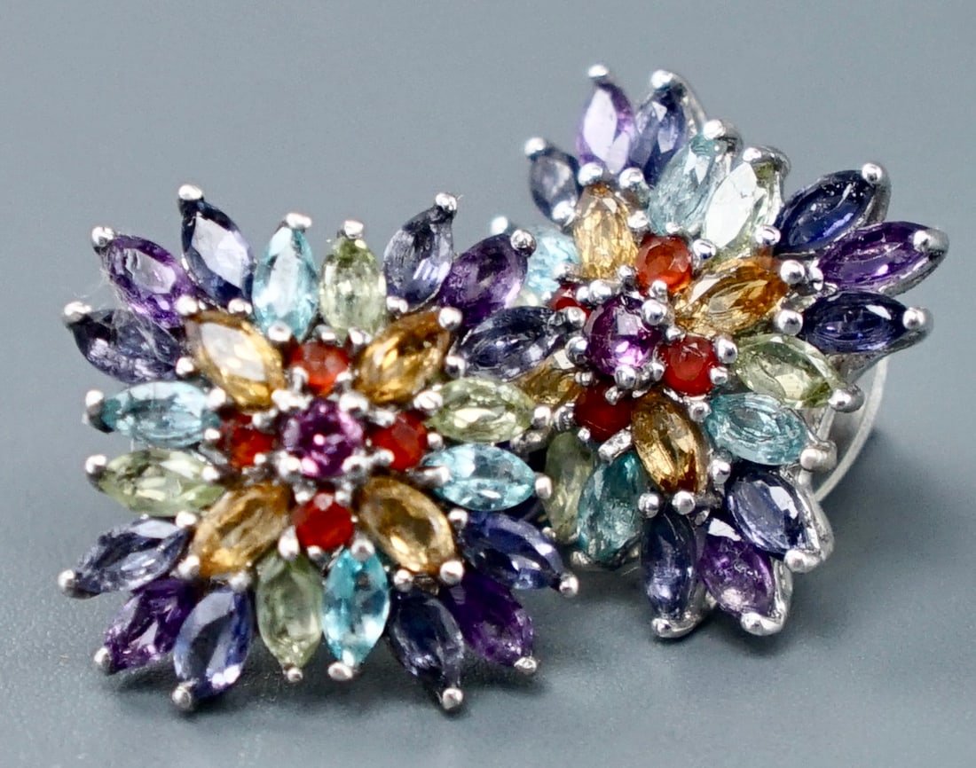 Italian Unused Colorful Cocktail Style Stud Earrings Set in 925 Sterling Silver (1 of 6)