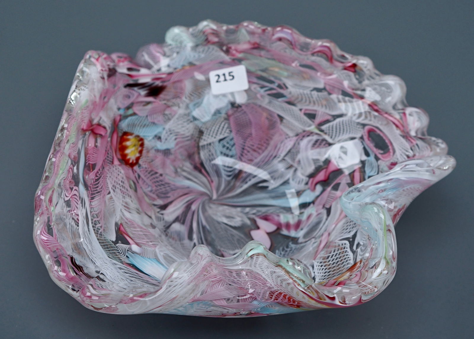 Vintage Murano Art Glass Bowl Scrambled Zanfirico White Latticino Canes Archimede Seguso Workshopv: Vintage Murano Art Glass Bowl Scrambled Zanfirico White Latticino Canes Archimede Seguso Workshop Approximately 8 1/8 x 8 1/8 x 3 inches tall. SHIPPING & PICKUP: For local customers pickup is free fro