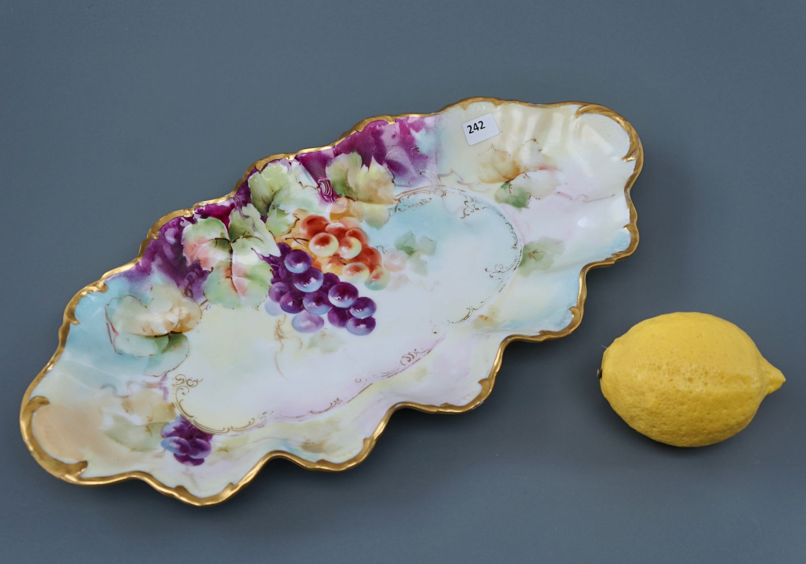 American Studio Hand Painted Antique French Limoges Porcelain Oval Tray Colorful Grape Design Artist (1 of 6)