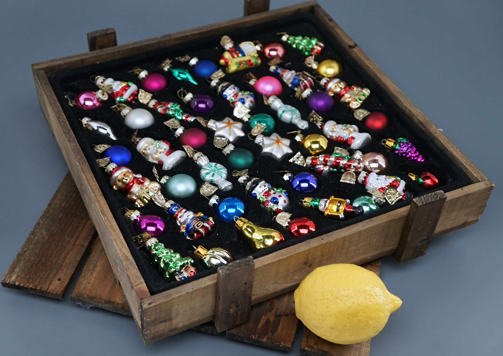 Thomas Pacconi Miniature Christmas Tree Ornaments in Wooden Crate Set of 48 (1 of 4)