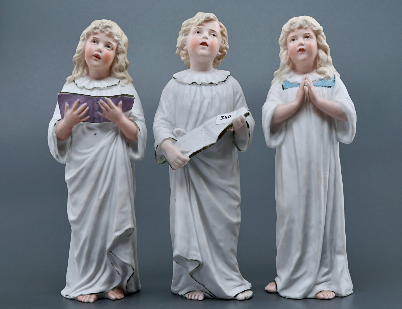 Gebruder Heubach German Bisque Porcelain Church Singing Children Set of 3 Antique Angel Choir (1 of 8)