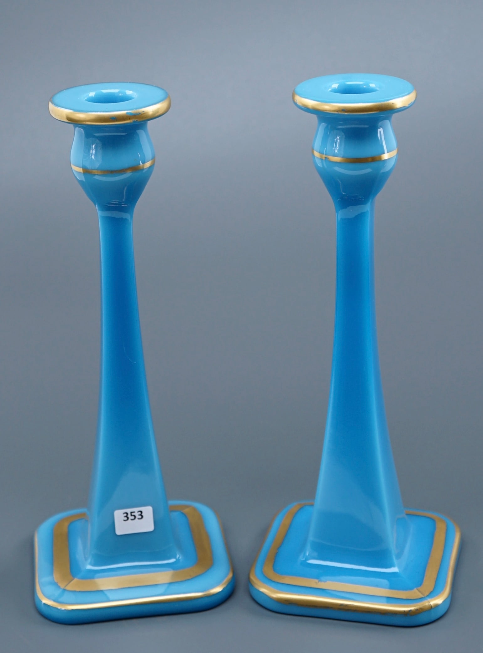 Antique French Celestial Turquoise Blue Opaline Glass Candlesticks Candle Holders (1 of 7)