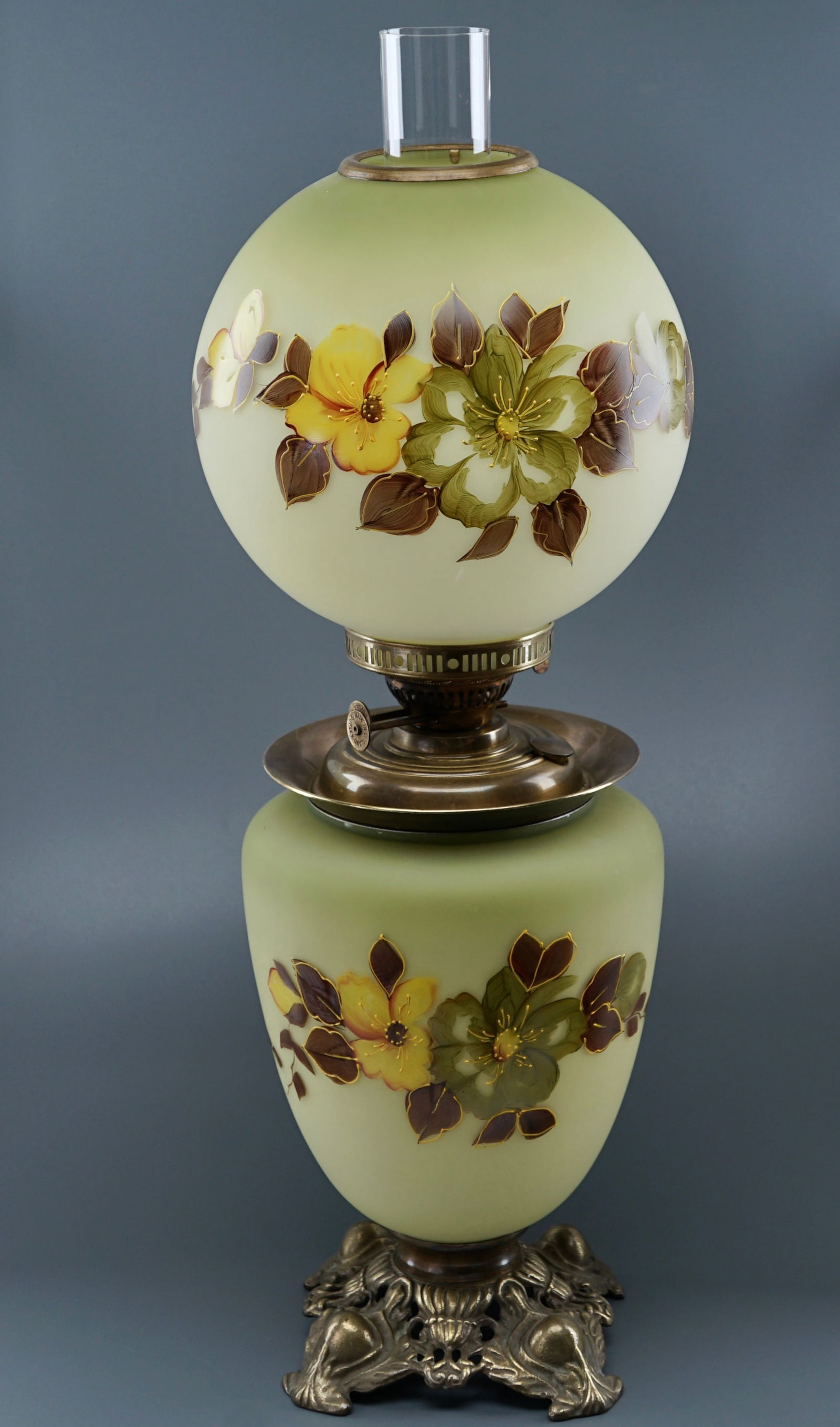 English Duplex Kerosene Lamp Original Painted Glass Globe Shade (1 of 9)