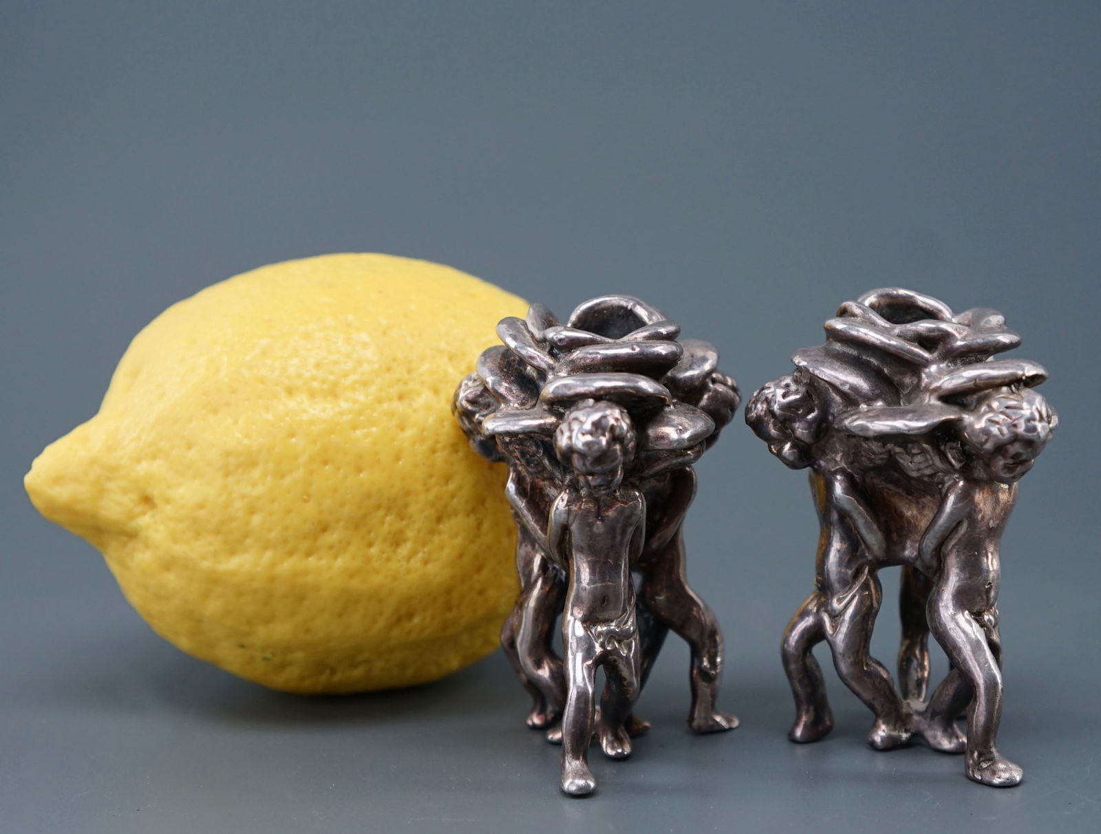 Italian Sterling Silver Cherub Angel Candlestick Pair Miniature Candle Holders (1 of 6)