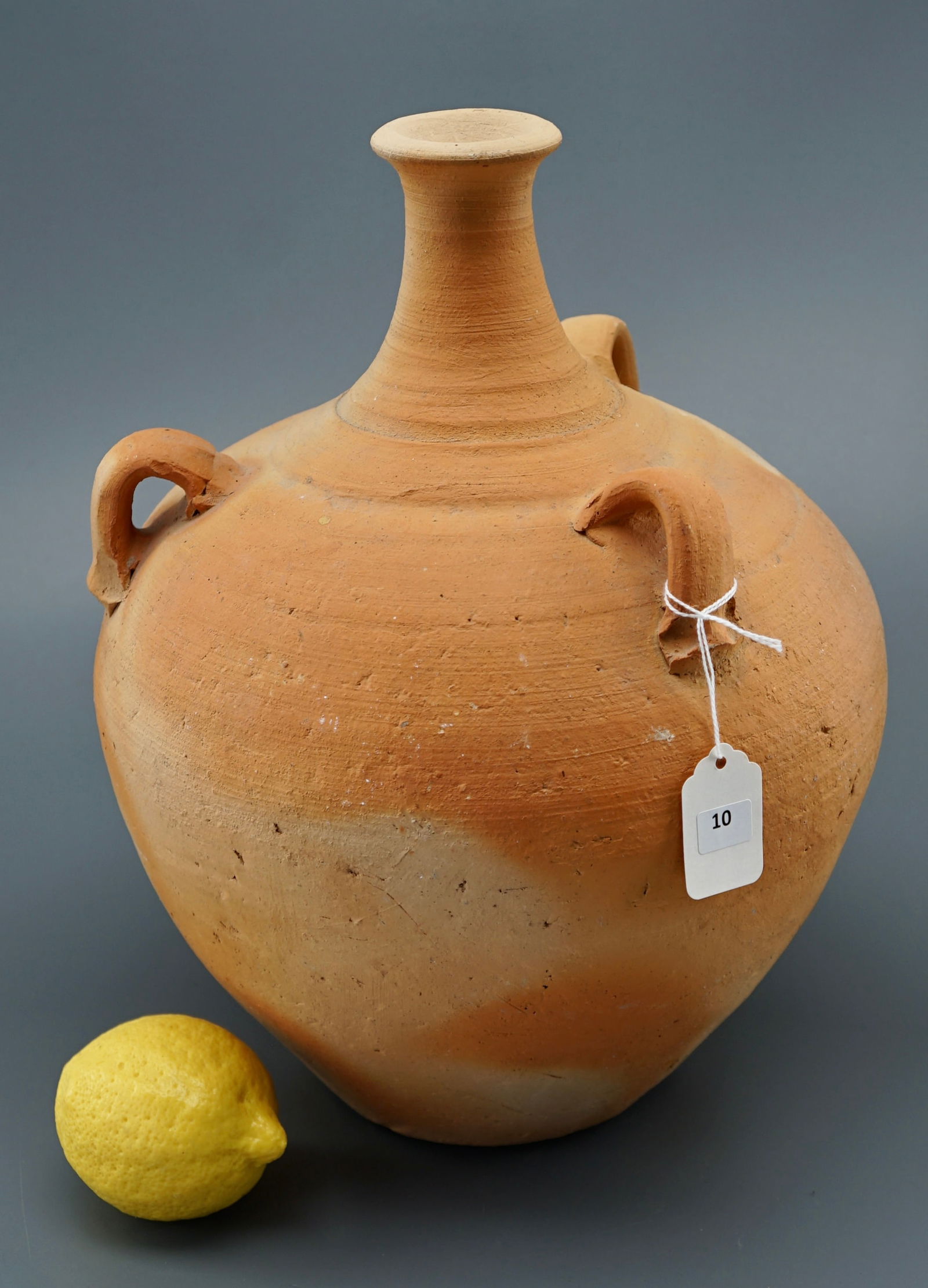 Unglazed Clay Pottery Terracotta Three Handle Roman Style Vessel Vintage Garden Decor Never Used Urn (1 of 4)