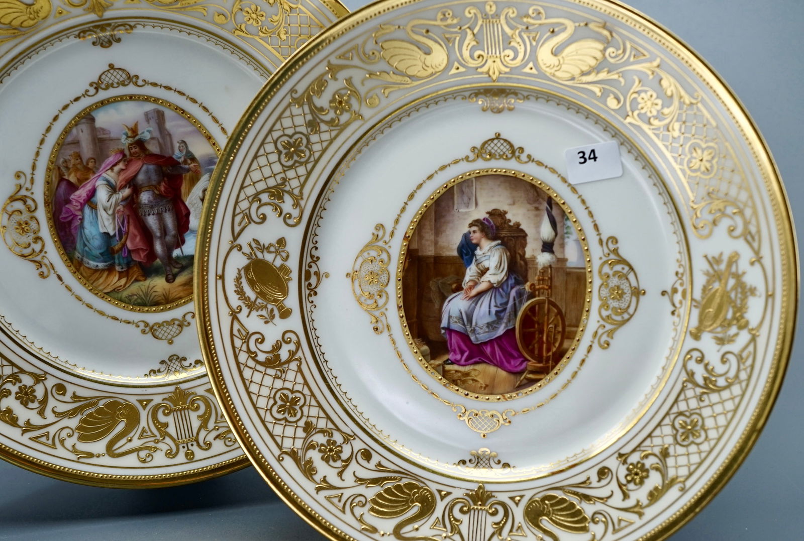 Exquisite Antique Saxon Porcelain Cabinet Plates Depicting Scenes from Operas Lohengrin and The (1 of 10)