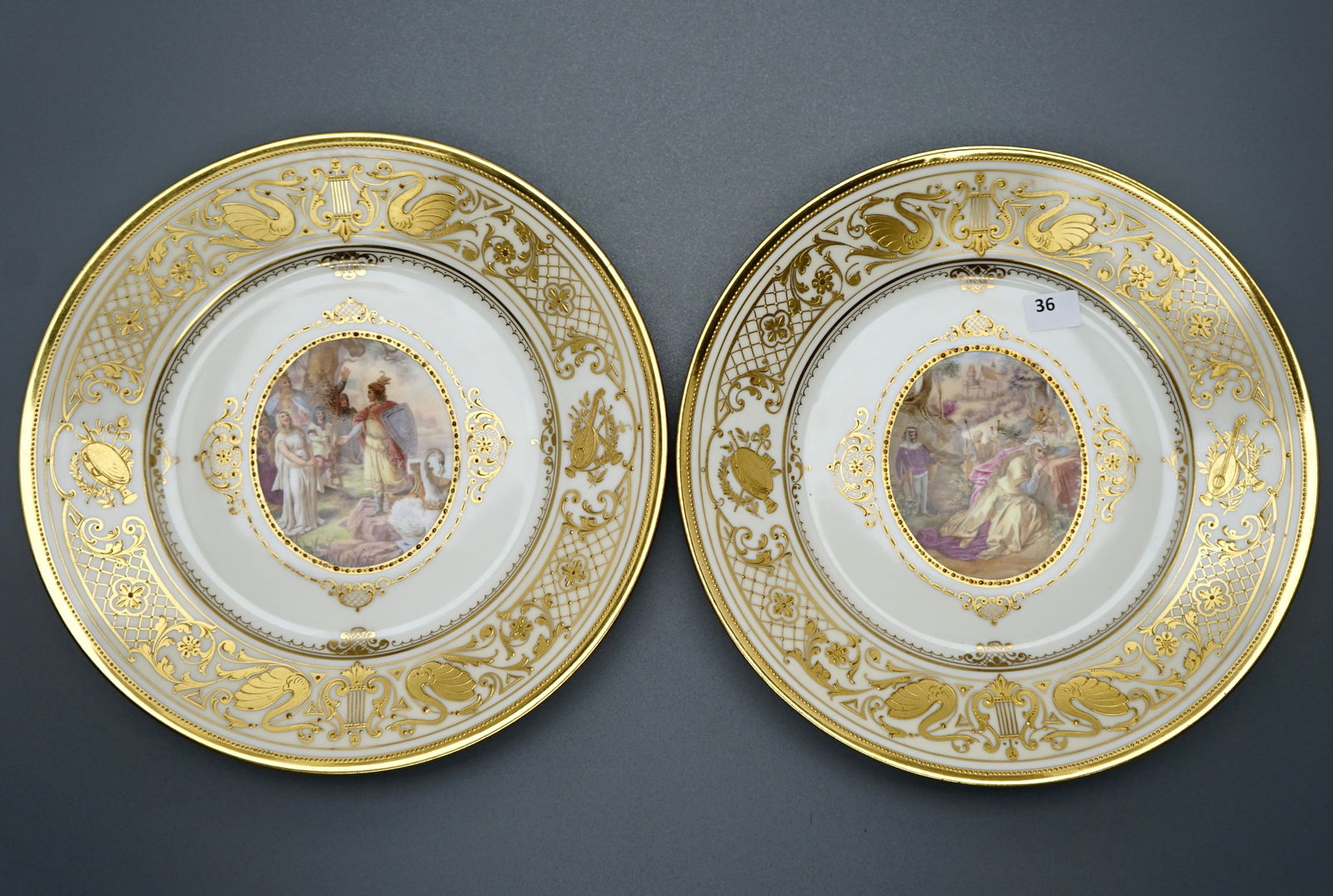 Saxon Porcelain Cabinet Musical Plates Depicting Arrival of a Lohengrin and the III act Scene from (1 of 11)