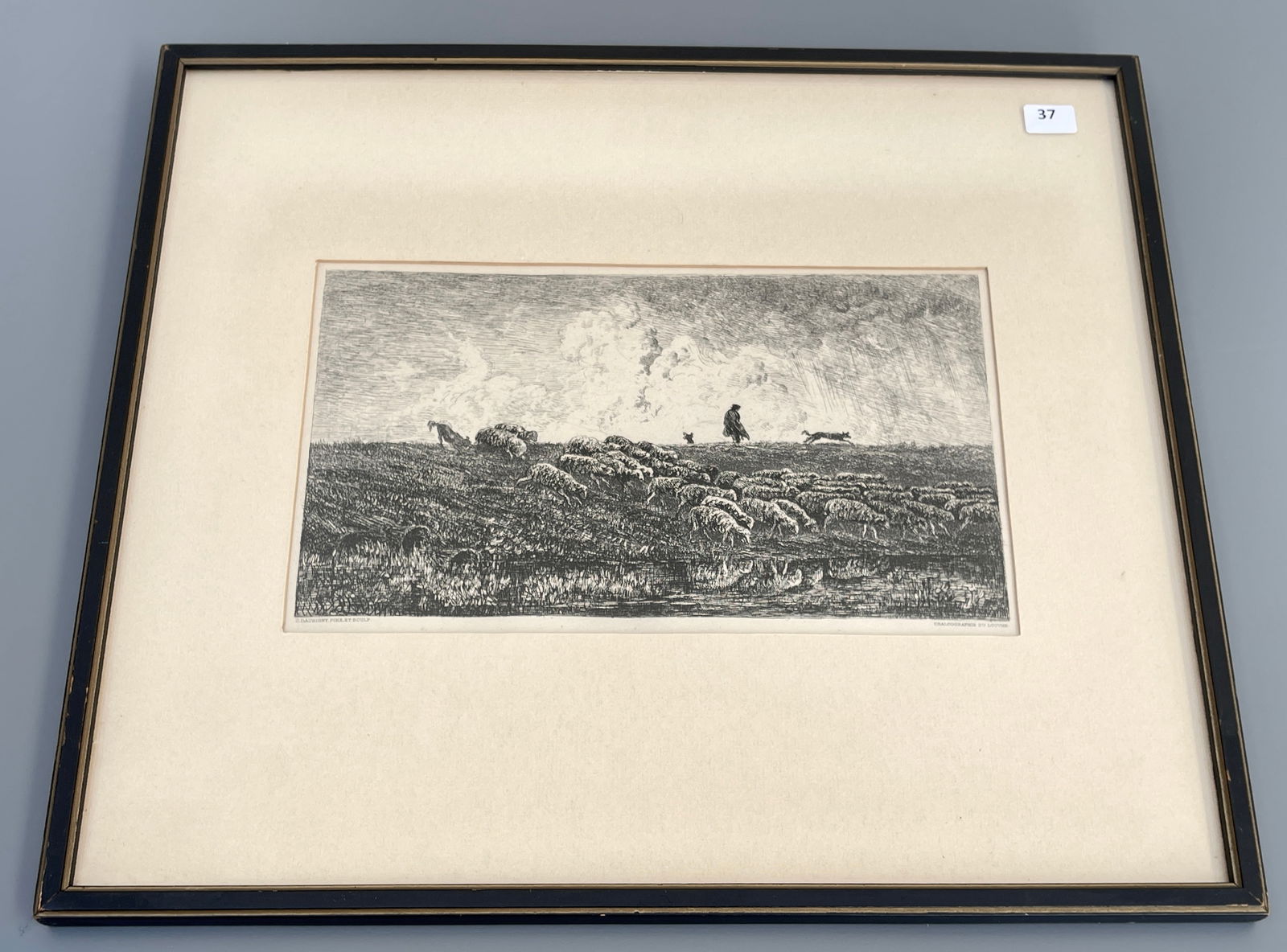 Antique Print Charles Francois Daubigny French 1817-1878 L'Ondee Etching on Paper Framed (1 of 7)