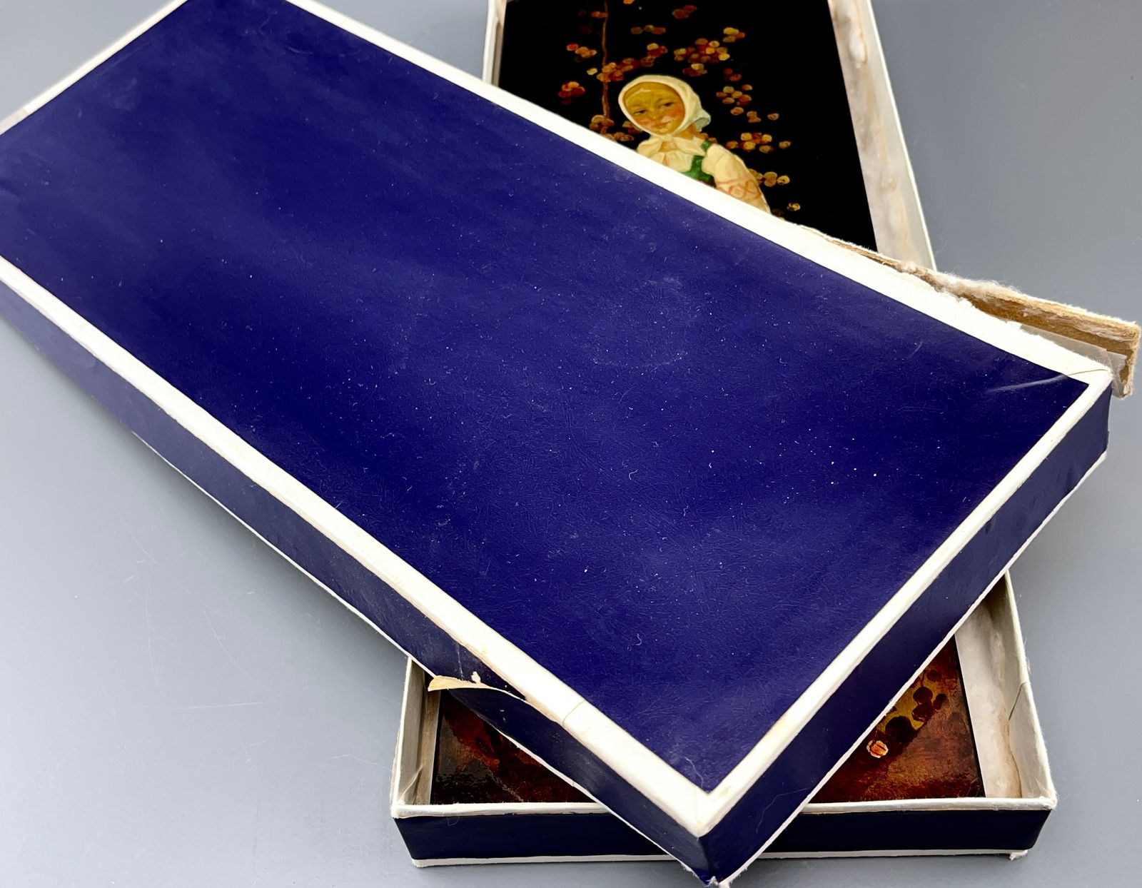 Large Russian Fedoskino Lacquer Portrait Wall Hanging Plaque Signed Smirnova 1991 in Original Box (1 of 8)