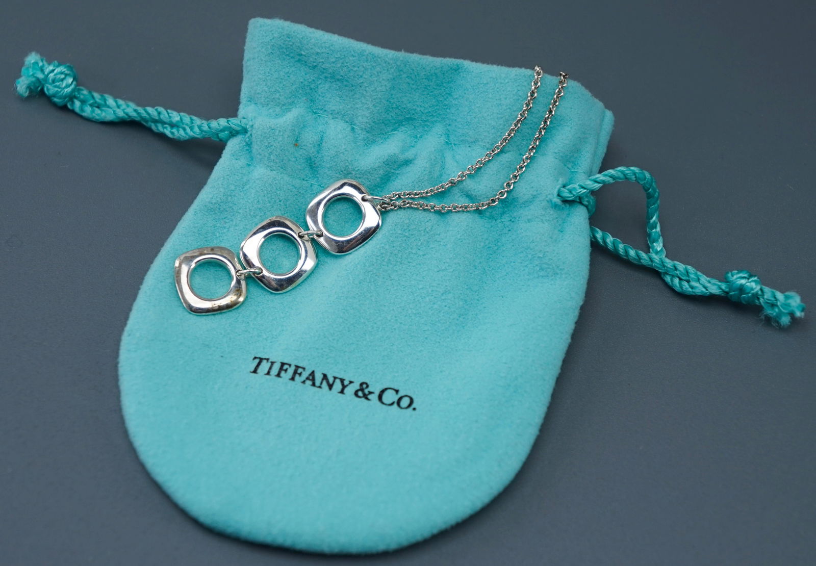 Tiffany & Co Sterling Silver Triple Square Cushion Drop Pendant Retired (1 of 5)