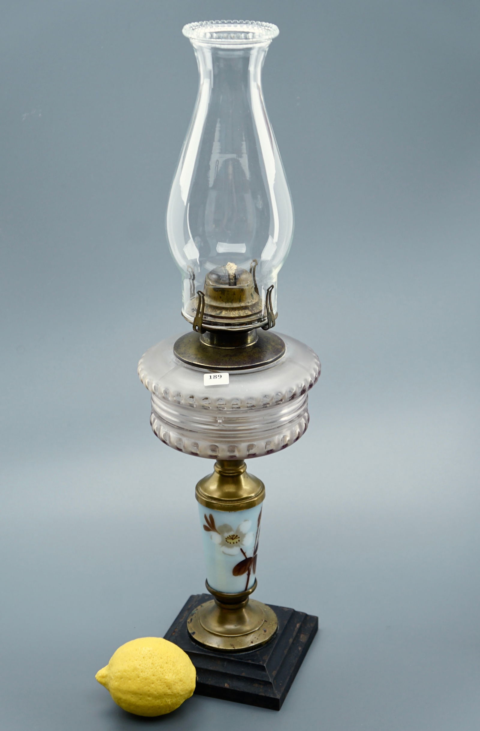 Victorian Cast Iron Queen Anne Kerosene Lamp with Hand Painted Porcelain Inset Made in USA (1 of 11)