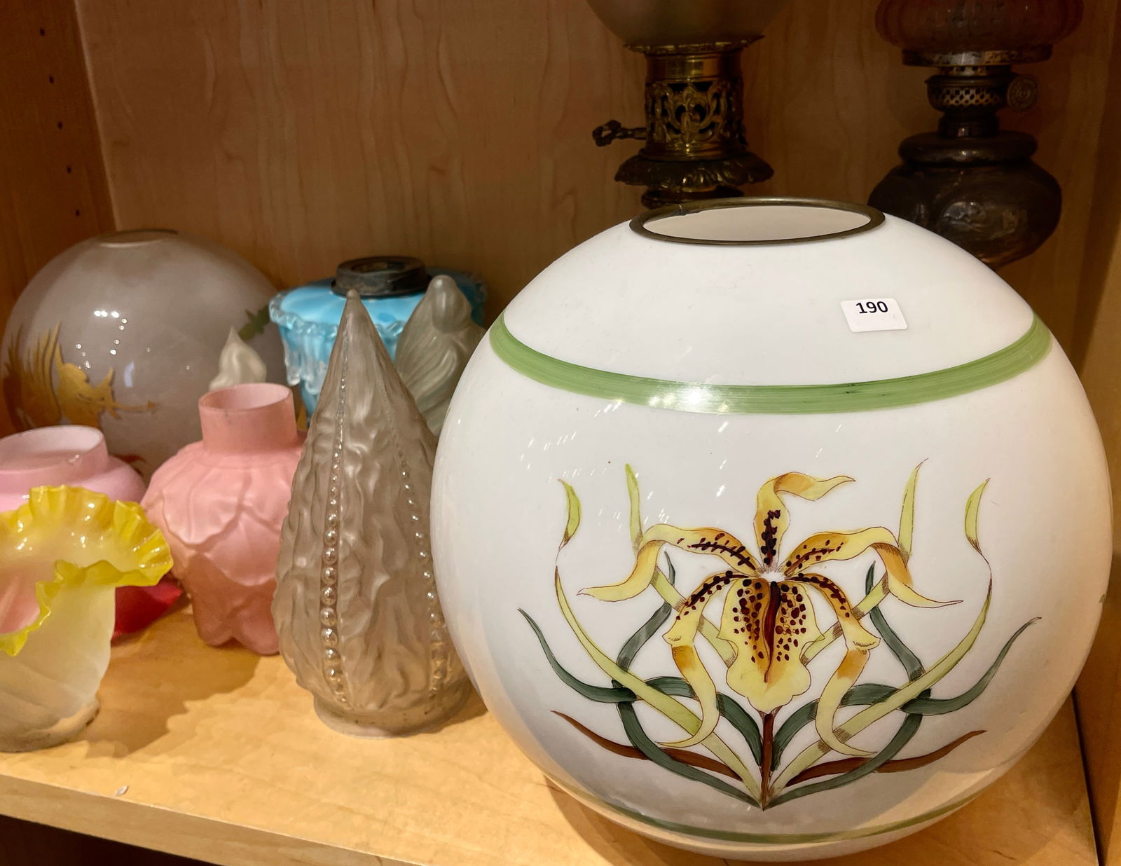 Antique Kerosene Lamp Large Globe Replacement Ball Shade Exotic Orchid Flower Design (1 of 7)