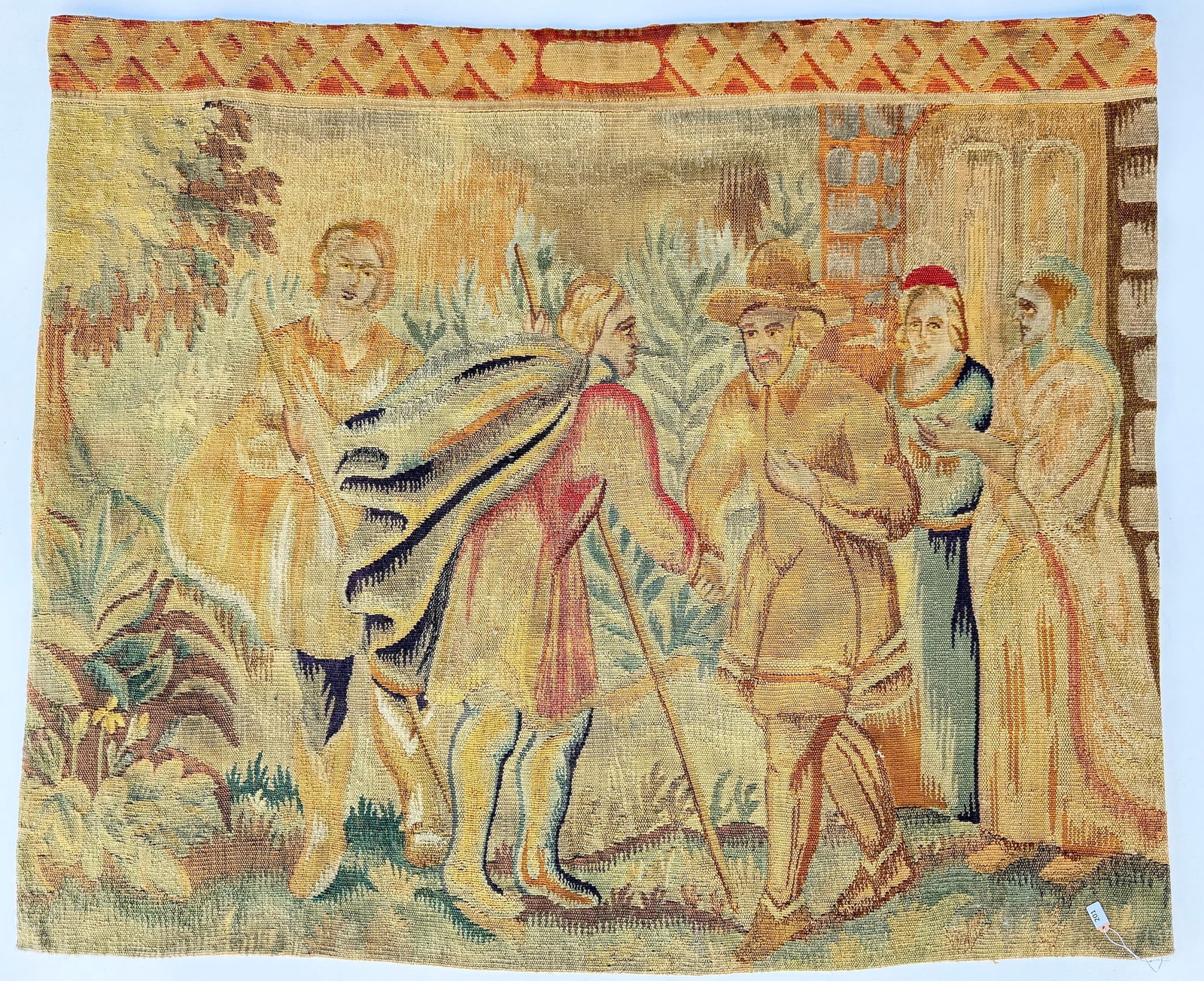 17th Century or Earlier Biblical Scene Wool Tapestry Panel Depicting Pastoral Setting with Five (1 of 7)