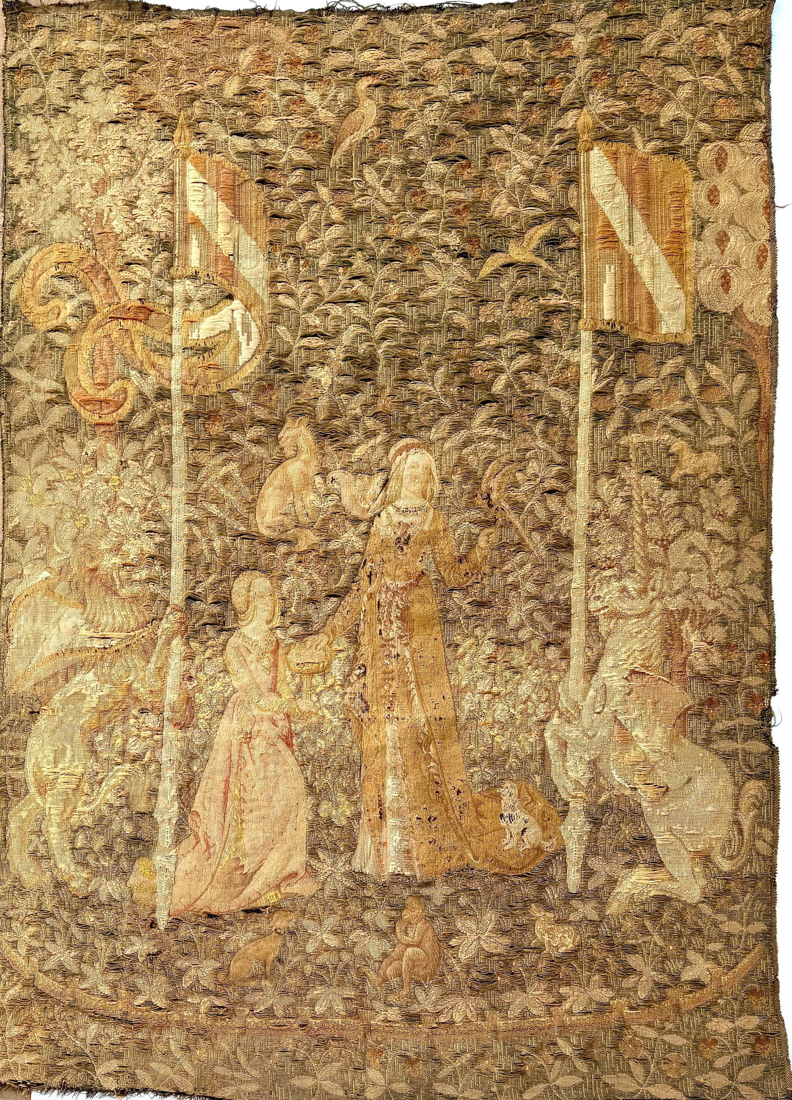 Large Medieval Lady & Unicorn Flanders Style Woven Hand Stitched Wool Tapestry Antique Pictorial (1 of 11)