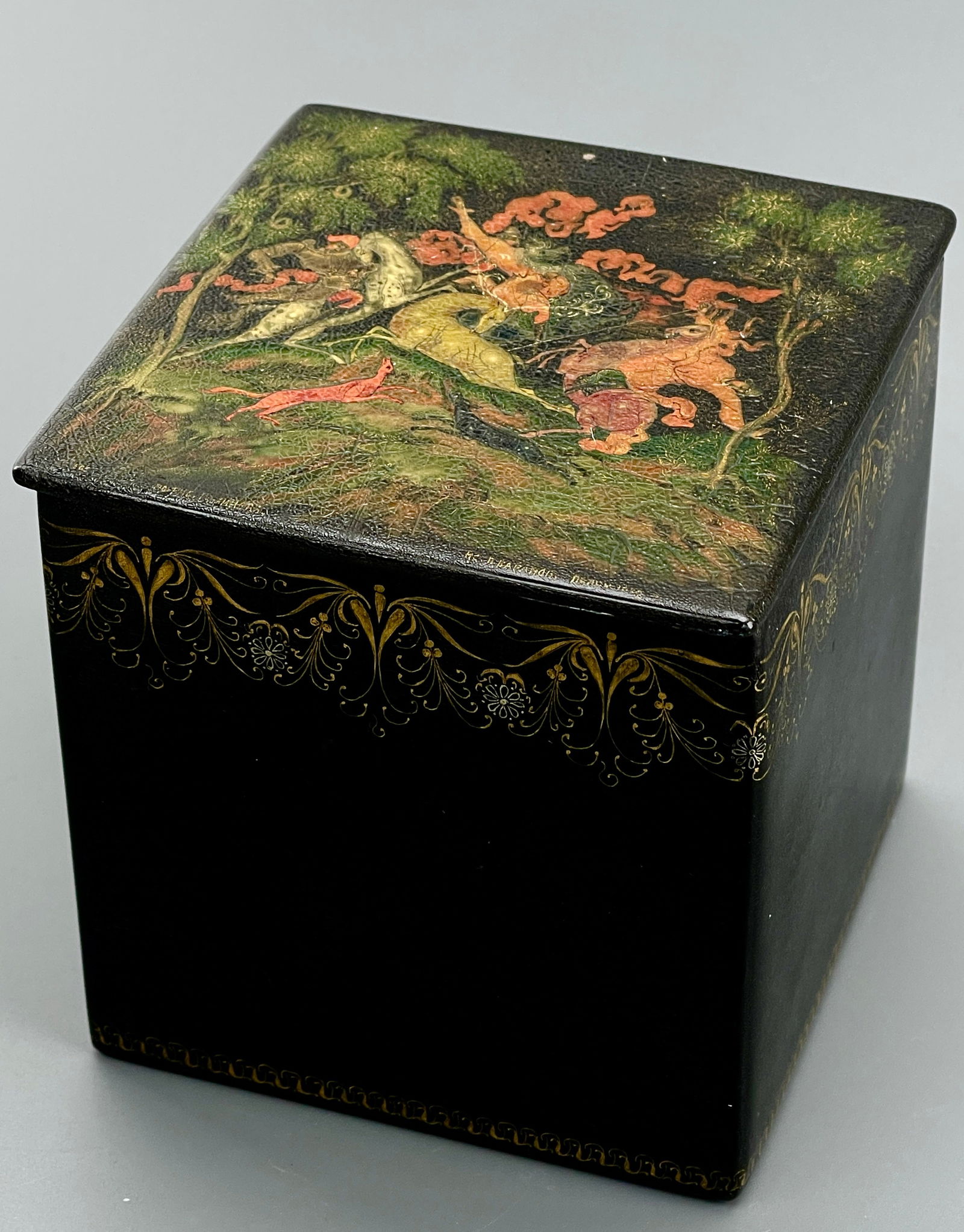 Russian Palekh 1922 Paper Mache Lacquer Box Golikov V.Baranov Artist Signed and Dated Vintage (1 of 12)