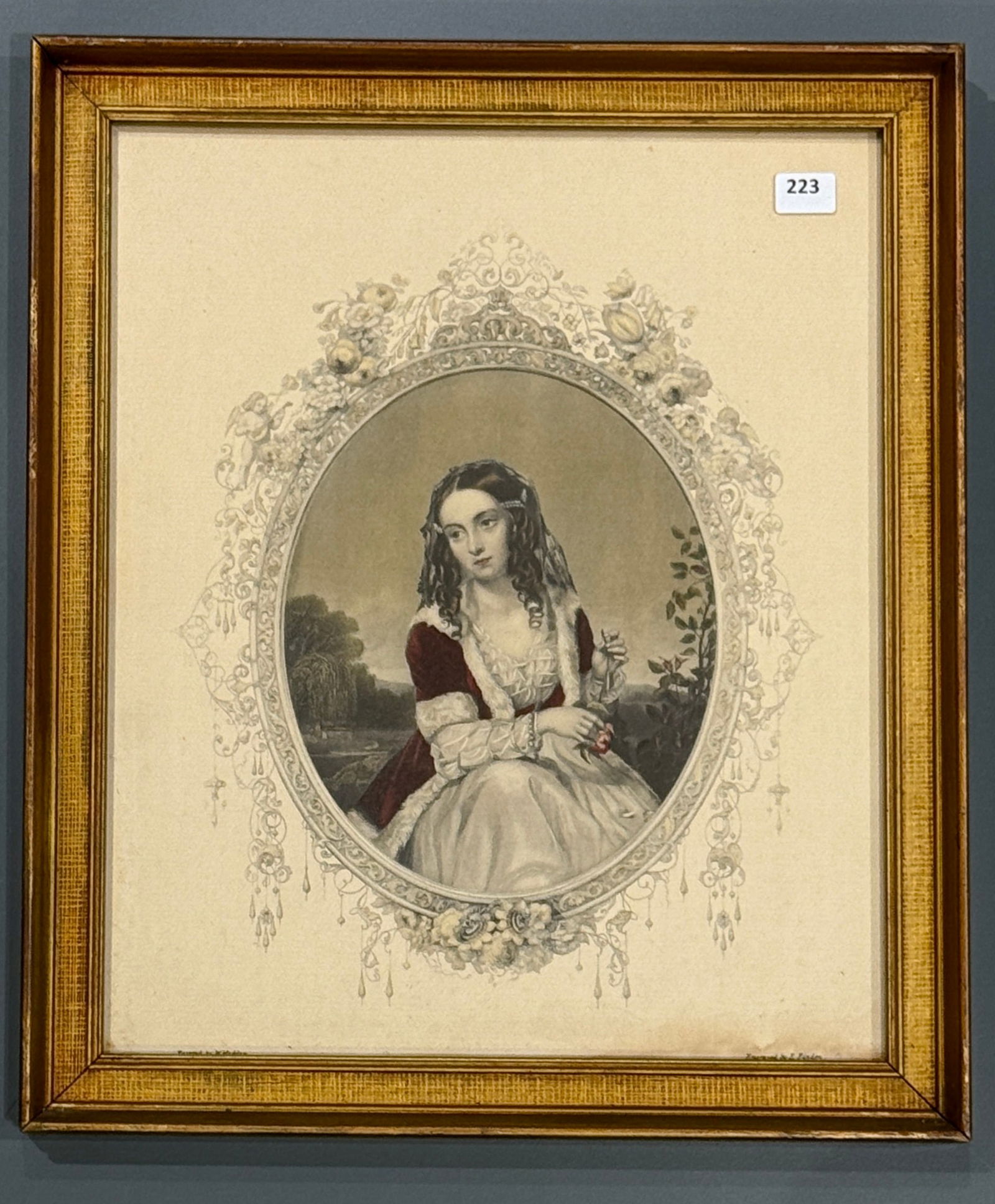 Last Rose of Summer Antique Print Hand Colored Steel Engraving Framed Under Glass (1 of 5)