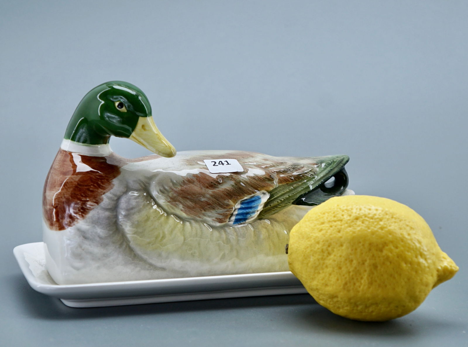 Figural Butter Dish Mallard Duck Polychrome Painted Mid 20th Century Unused (1 of 6)