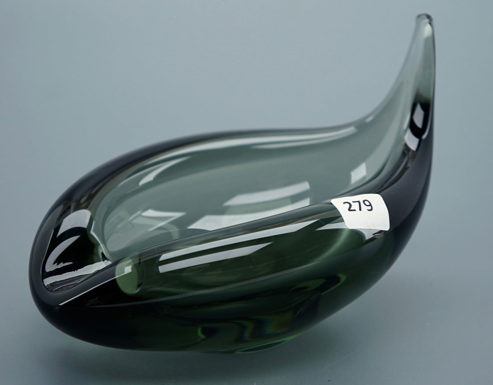 Mid Century Modern Vintage Scandinavian Smoky Grey Art Glass Ashtray Bowl Signed Holmegaard circa: Mid Century Modern Vintage Scandinavian Smoky Grey Art Glass Ashtray Bowl Signed Holmegaard circa 1960 Approximately 6 1/4 x 4 x 3 7/8 inches tall overall. SHIPPING & PICKUP: For local customers picku