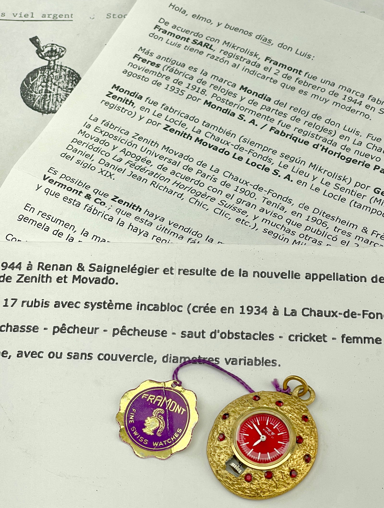 Vintage Incabloc Swiss Pendant Watch Framont Shock Resistant 17 Jewel Mechanical Movement Gold Tone (1 of 4)