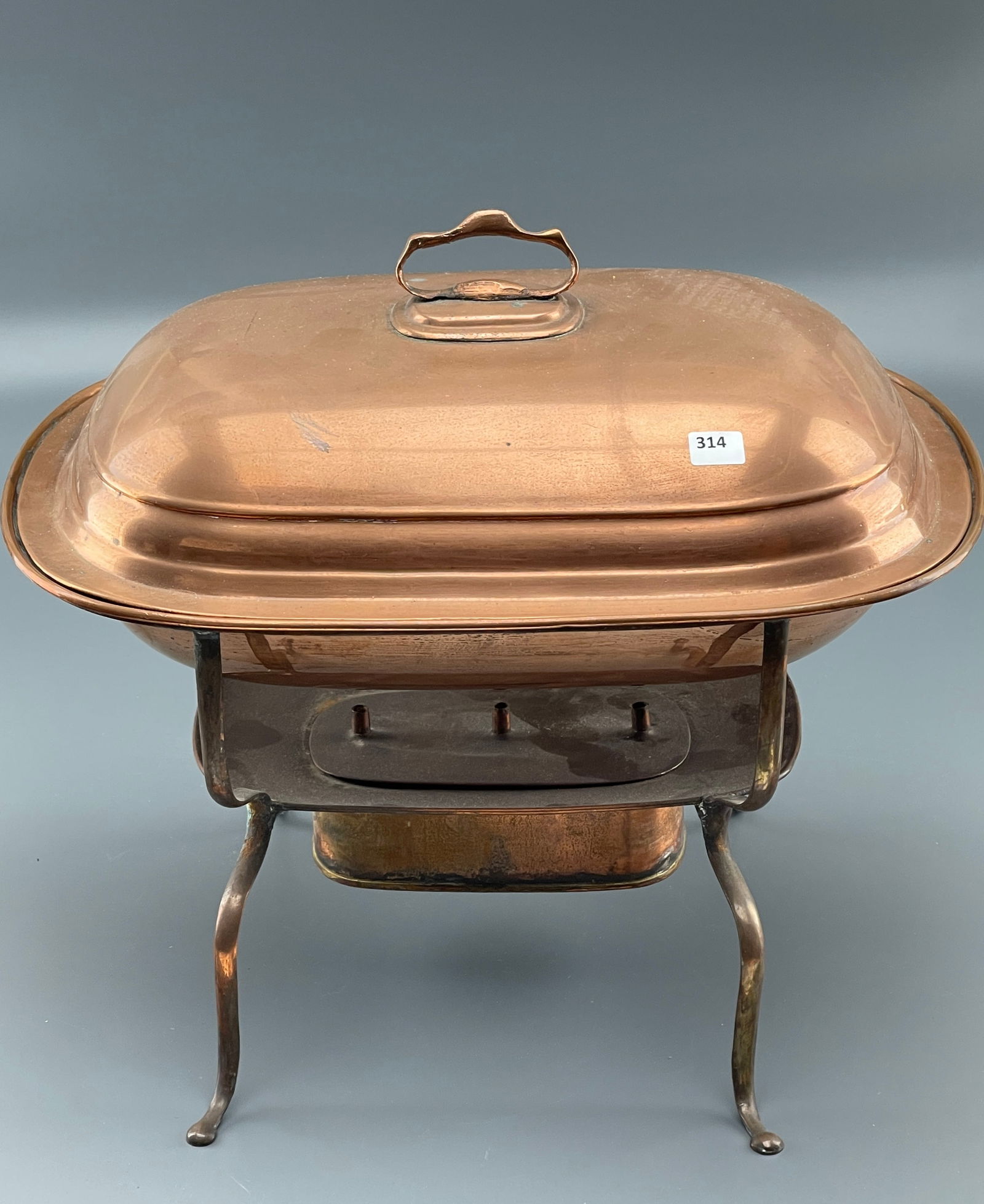 Antique English Copper Chafing Dish 19th Century Food Warmer Vintage Events Buffet Setting Triple (1 of 8)