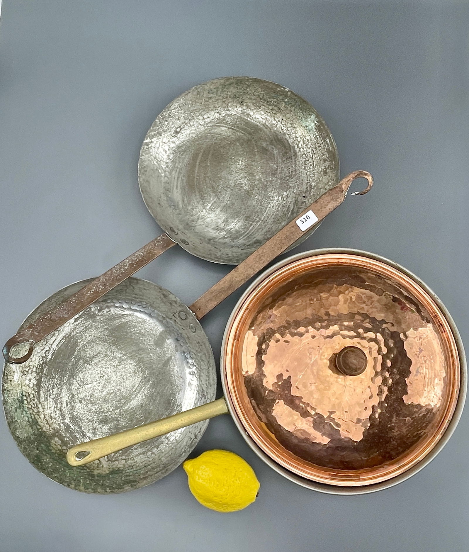 Vintage Copper Cookware Frying Pan Skillet Wrought Iron & Brass Handles Lot of 3 Items + One 9 3/4 (1 of 8)