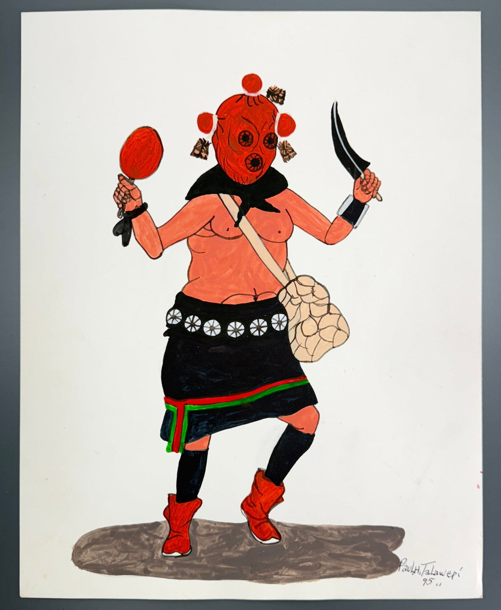 Yoyemsi Mud Head Original Gouache Painting Paul H Talawepi Hopi 1920-2008 Signed & Dated Lower: Yoyemsi Mud Head Original Gouache Painting Paul H Talawepi Hopi 1920-2008 Signed & Dated Lower Right: PAUL H. TALAWEPI 95 Titled on Reverse Approximately 14 x 11 inches. SHIPPING & PICKUP: For local c