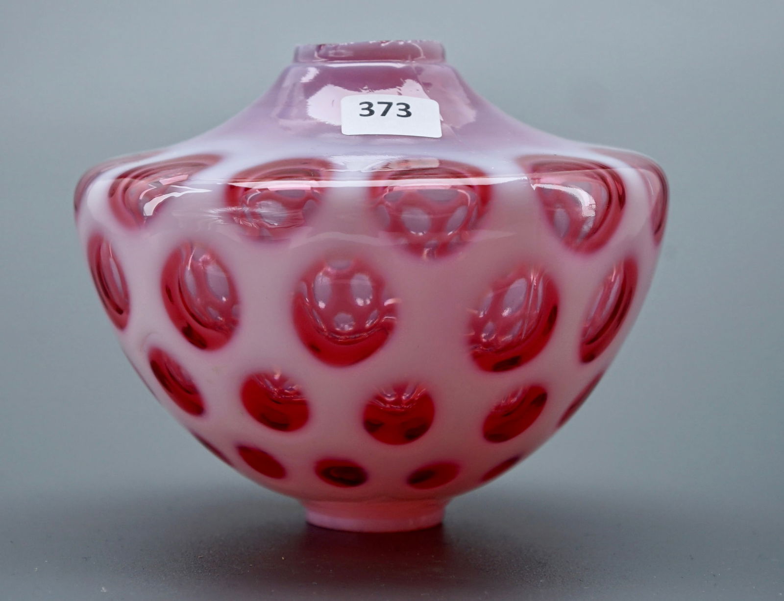 Antique Cranberry Opalescent White Cased Kerosene Lamp Part Optic Thumbprint Coin Dot Font Reservoir (1 of 4)