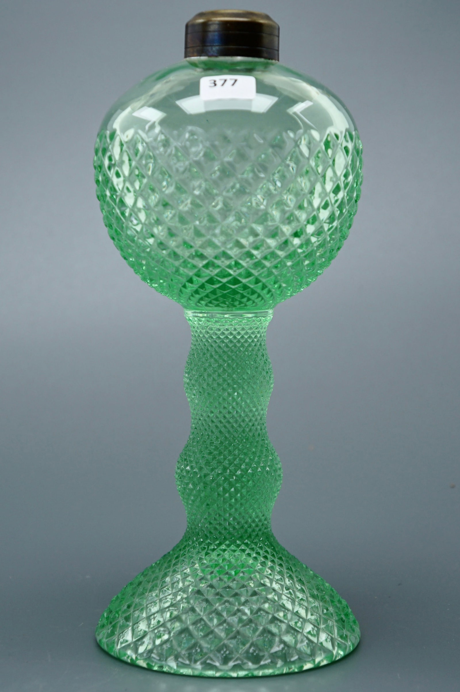 Green Diamond Westmoreland Oil Lamp Base Pressed Glass Made in England: Green Diamond Westmoreland Oil Lamp Base Pressed Glass Made in England Approximately 9 1/4 inches tall. SHIPPING & PICKUP: For local customers pickup is free from 122 North Santa Cruz Ave Los Gatos CA