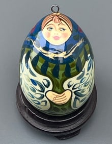 Russian Matryoshka Hand Painted Wooden Easter Egg Pendant