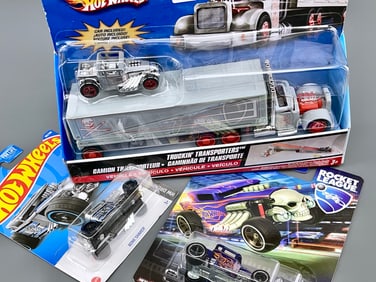 2008 Hot Wheels Bone Shaker Trucking Transporters Plus Two More Sealed Mattel Toy Cars