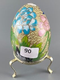 Chinese Enameled Egg Ornament on Stand