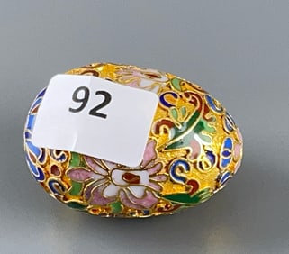 Small Cloisonne Enamel Easter Egg Shaped Pendant Colorful Gold Tone Metal Ornament