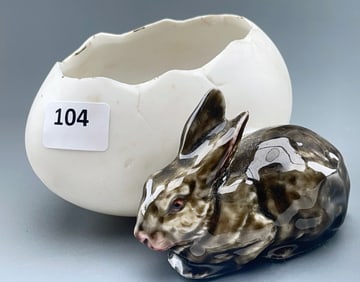 Antique Easter Porcelain Bunny & Egg Spill Vase