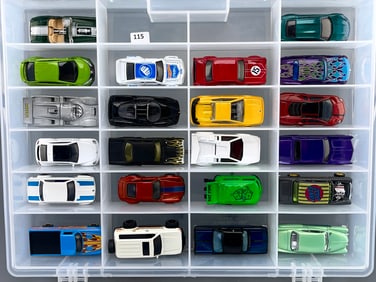 Hot Wheels Made in Malaysia Collection of 22 Mattel Toy Cars in Plastic Case