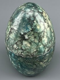 Vintage Italian Carved Alabaster Egg Shaped Trinket Box